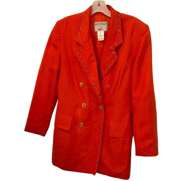 mondi Y2K vintage BIRGHT rich ORANGE oversized dbl breasted SILK blazer jacket M - Picture 1 of 5